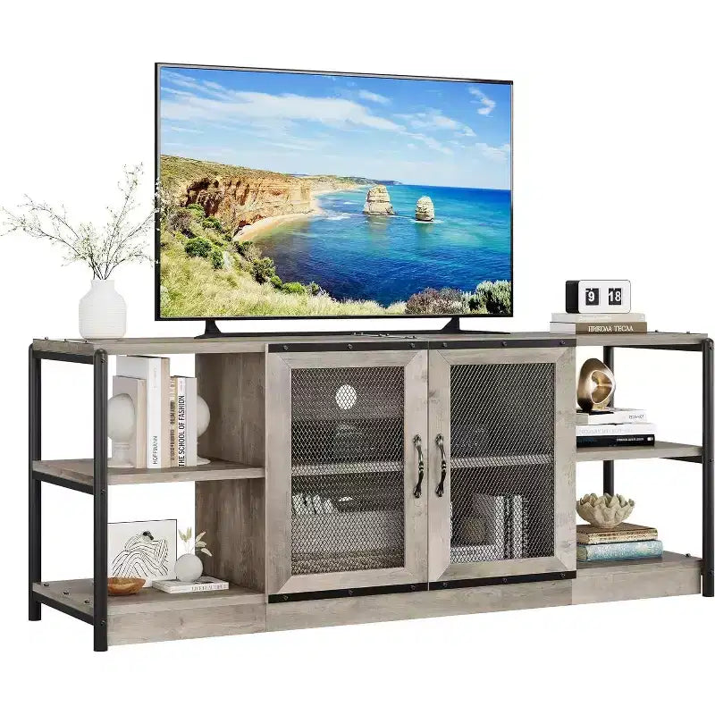 Mobile TV in stile industriale/rustico marrone/grigio per TV da 65–75"