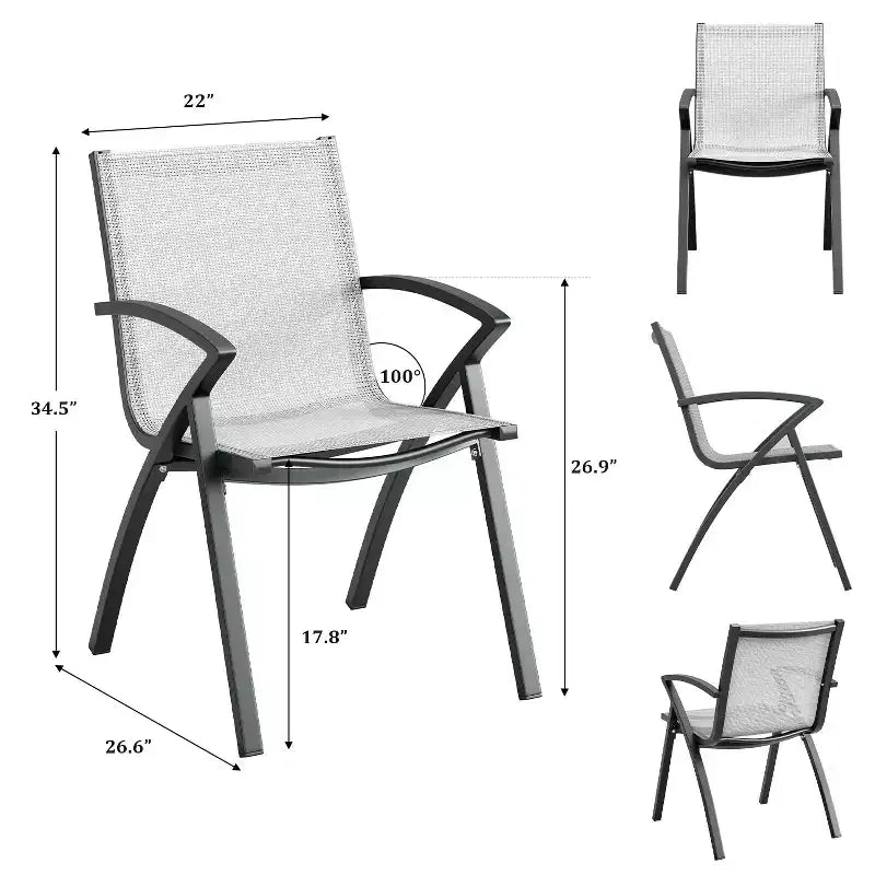 Sedia da patio con fionda in alluminio grigio, sedia da pranzo da esterno per 2 o 4 persone (set da 2 / set da 4)