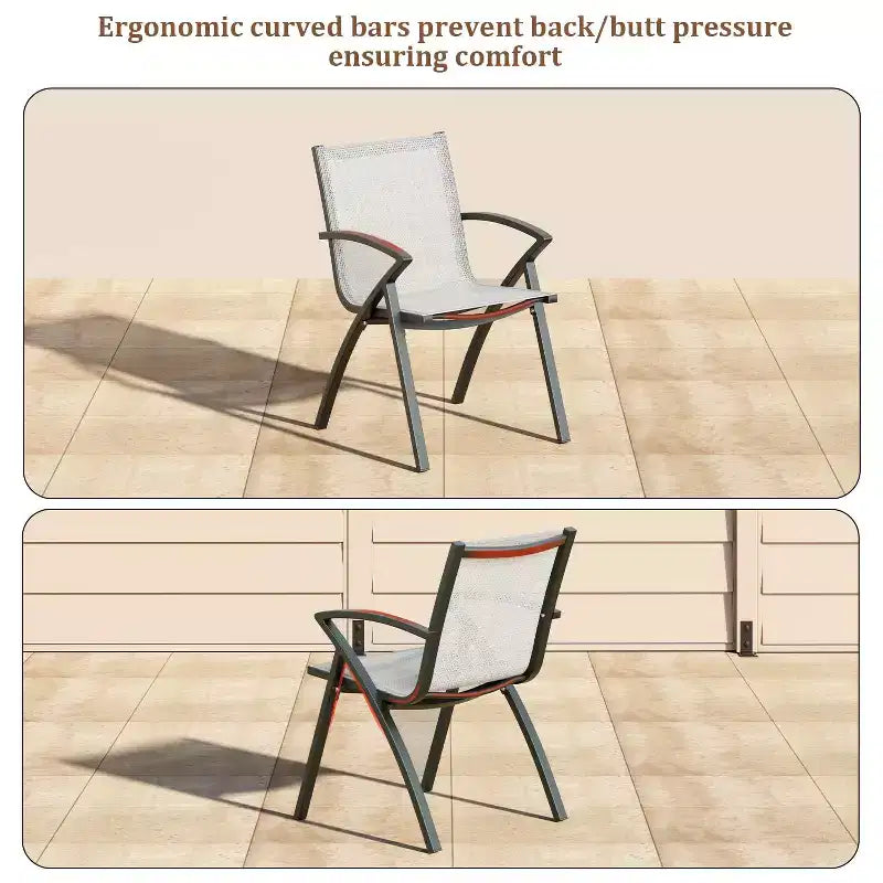 Sedia da patio con fionda in alluminio grigio, sedia da pranzo da esterno per 2 o 4 persone (set da 2 / set da 4)
