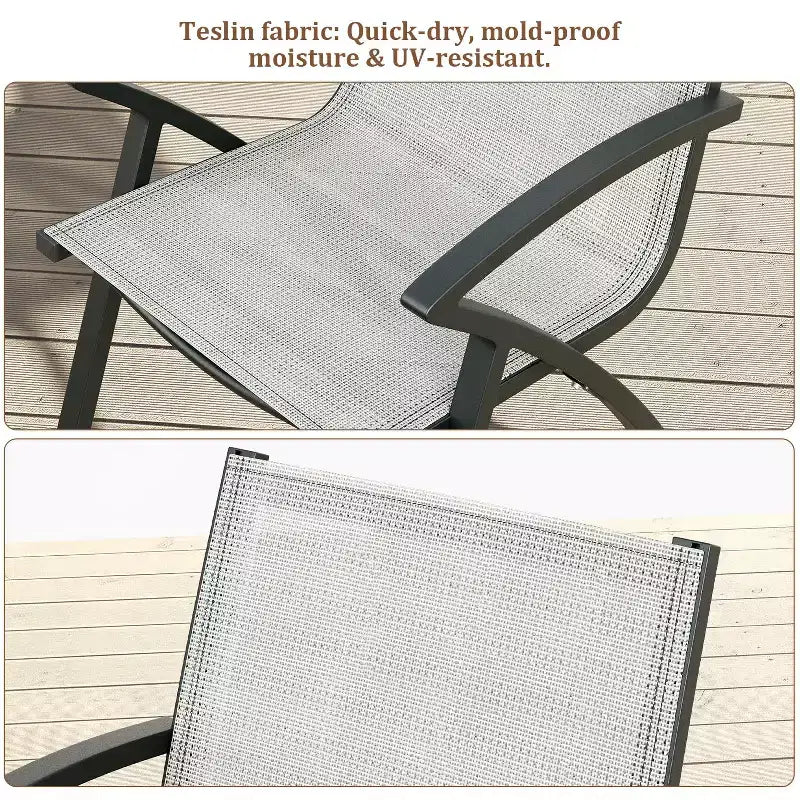 Sedia da patio con fionda in alluminio grigio, sedia da pranzo da esterno per 2 o 4 persone (set da 2 / set da 4)