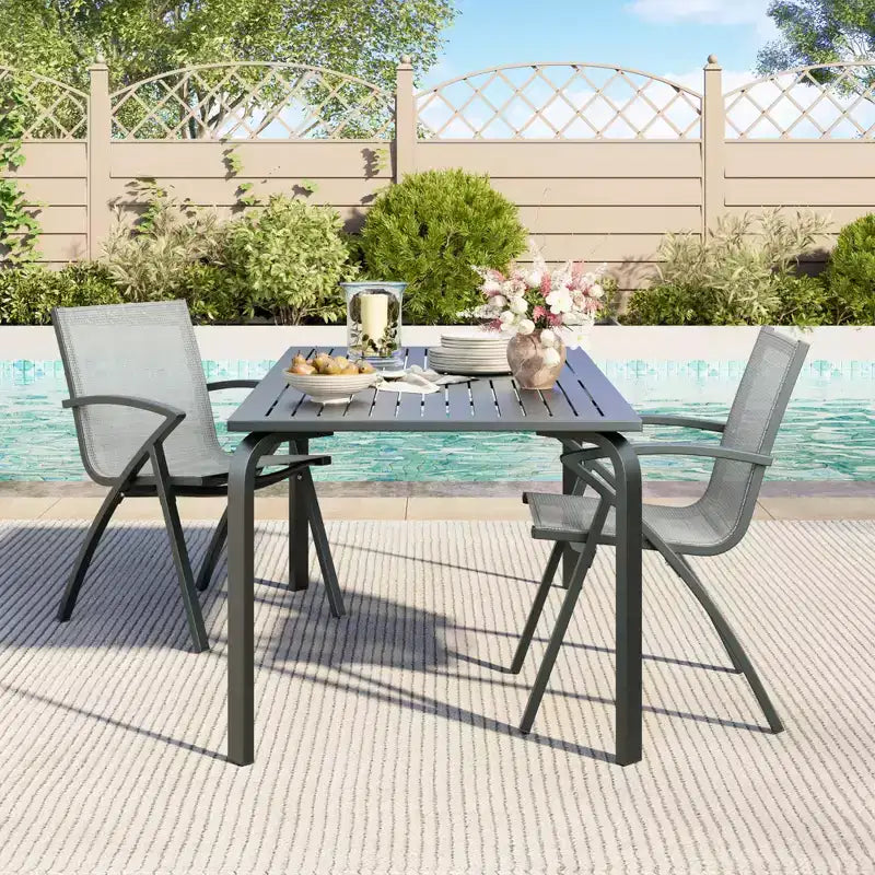 Sedia da patio con fionda in alluminio grigio, sedia da pranzo da esterno per 2 o 4 persone (set da 2 / set da 4)