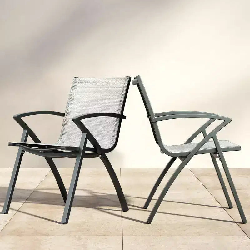 Sedia da patio con fionda in alluminio grigio, sedia da pranzo da esterno per 2 o 4 persone (set da 2 / set da 4)