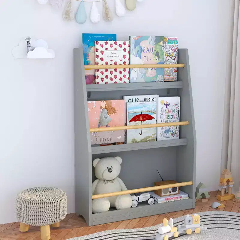 Scaffale per bambini a 3 ripiani grigio, libreria da terra per 1-2 utenti