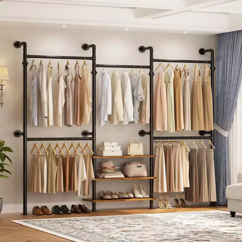 Appendiabiti da parete in metallo nero/marrone/grigio rovere, regolabile 84"-128", uso singolo