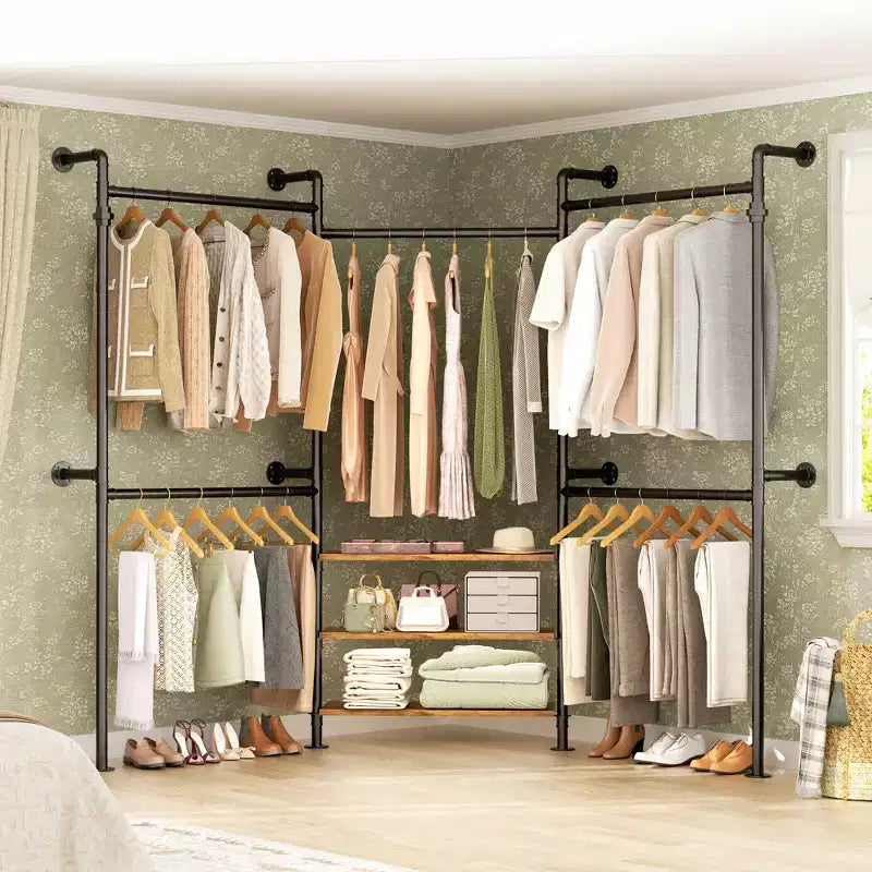 Appendiabiti da parete in metallo nero/marrone/grigio rovere, regolabile 84"-128", uso singolo