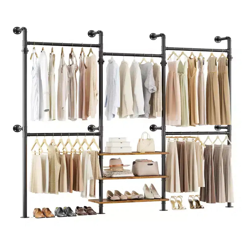 Appendiabiti da parete in metallo nero/marrone/grigio rovere, regolabile 84"-128", uso singolo