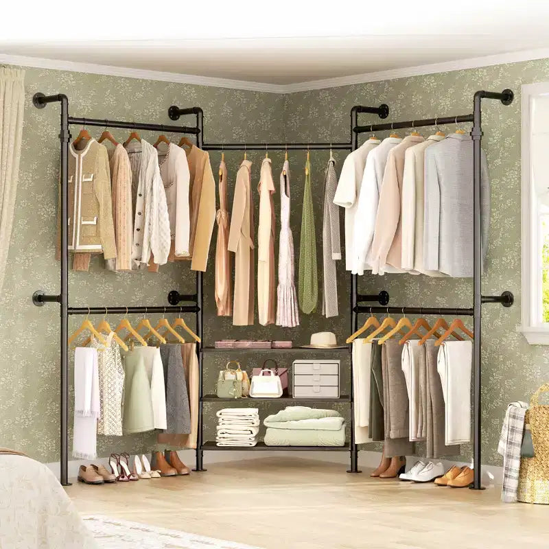 Appendiabiti da parete in metallo nero/marrone/grigio rovere, regolabile 84"-128", uso singolo