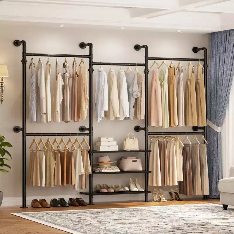 Appendiabiti da parete in metallo nero/marrone/grigio rovere, regolabile 84"-128", uso singolo