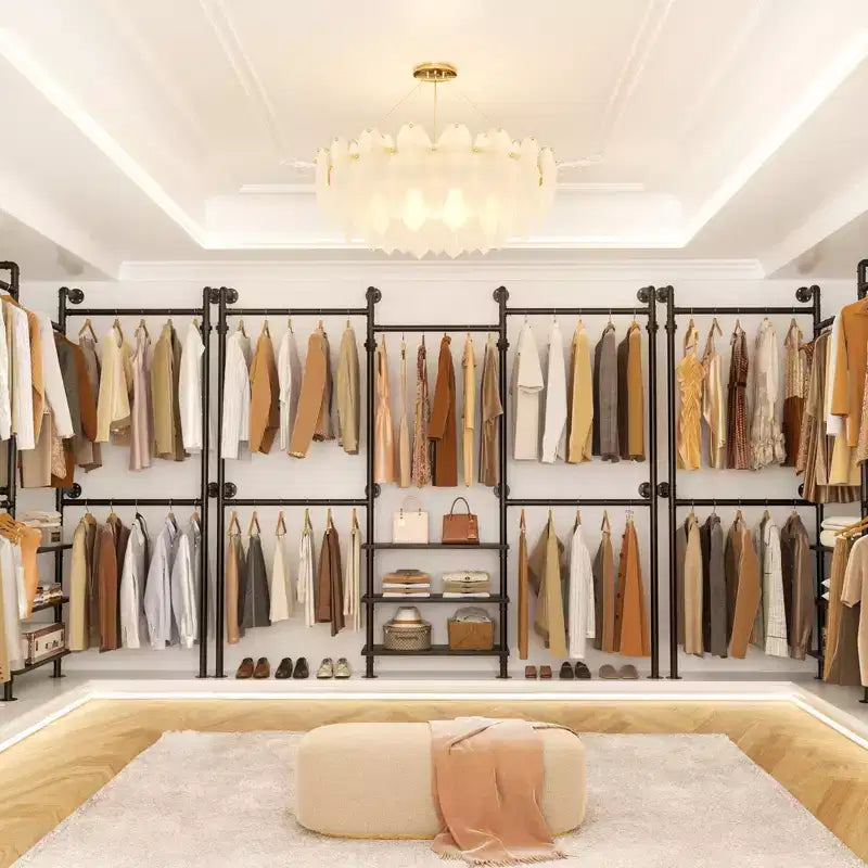Appendiabiti da parete in metallo nero/marrone/grigio rovere, regolabile 84"-128", uso singolo