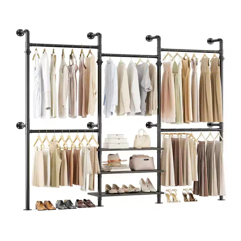 Appendiabiti da parete in metallo nero/marrone/grigio rovere, regolabile 84"-128", uso singolo