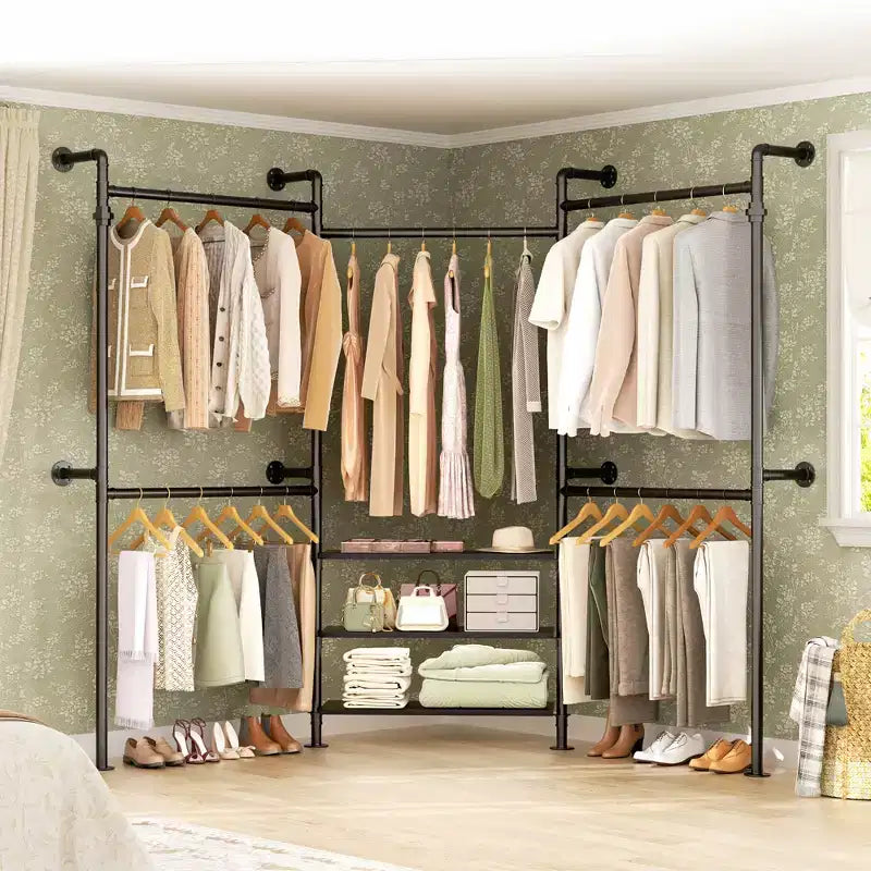 Appendiabiti da parete in metallo nero/marrone/grigio rovere, regolabile 84"-128", uso singolo