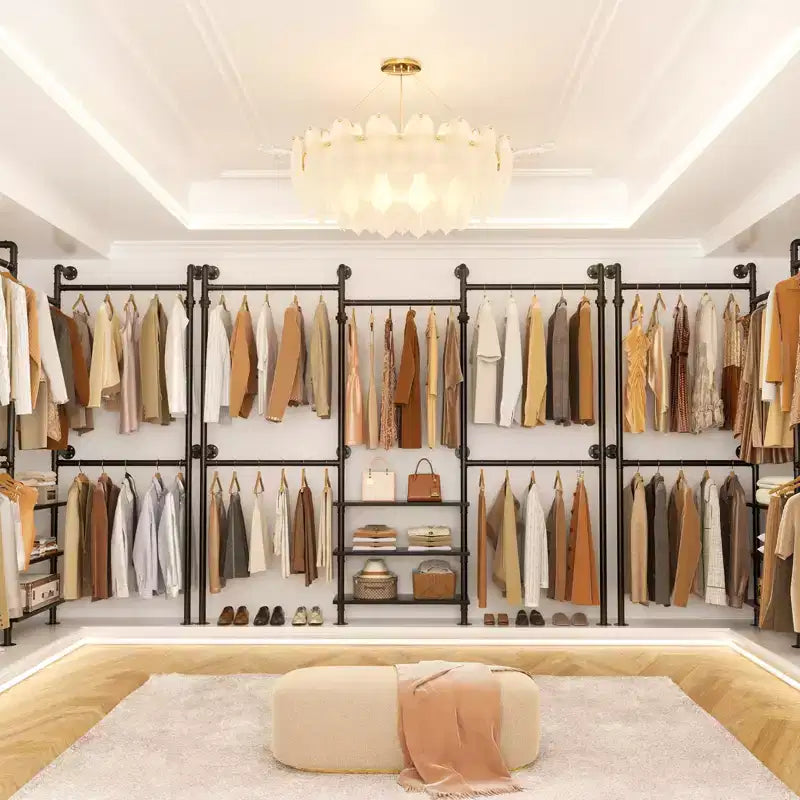 Appendiabiti da parete in metallo nero/marrone/grigio rovere, regolabile 84"-128", uso singolo