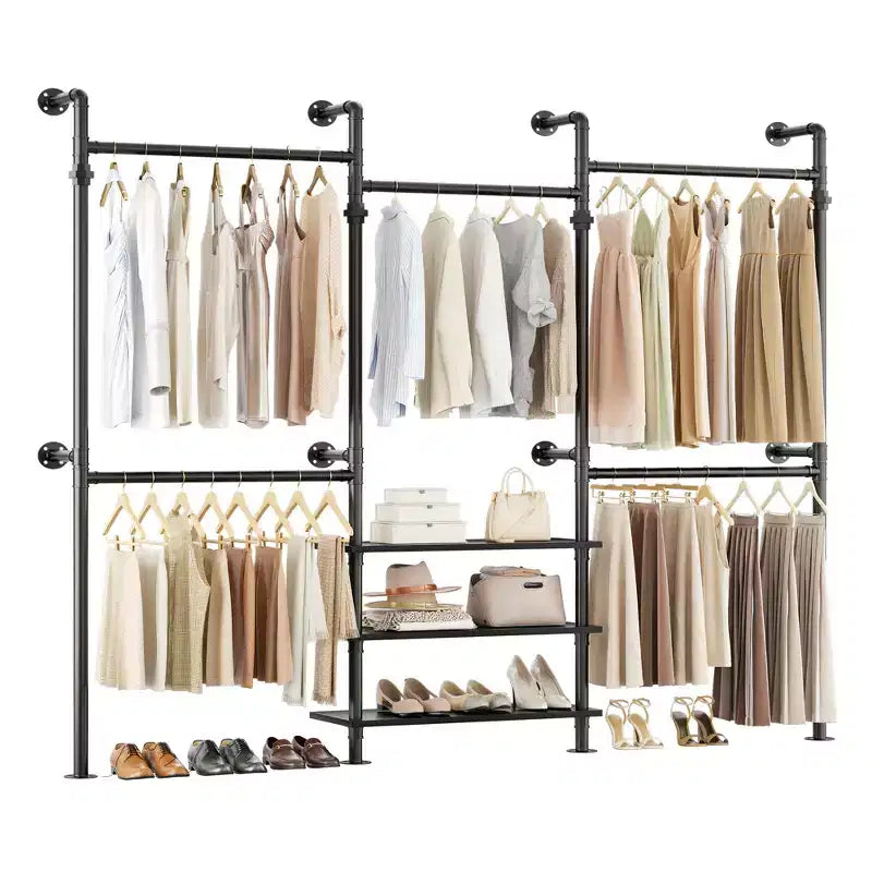 Appendiabiti da parete in metallo nero/marrone/grigio rovere, regolabile 84"-128", uso singolo
