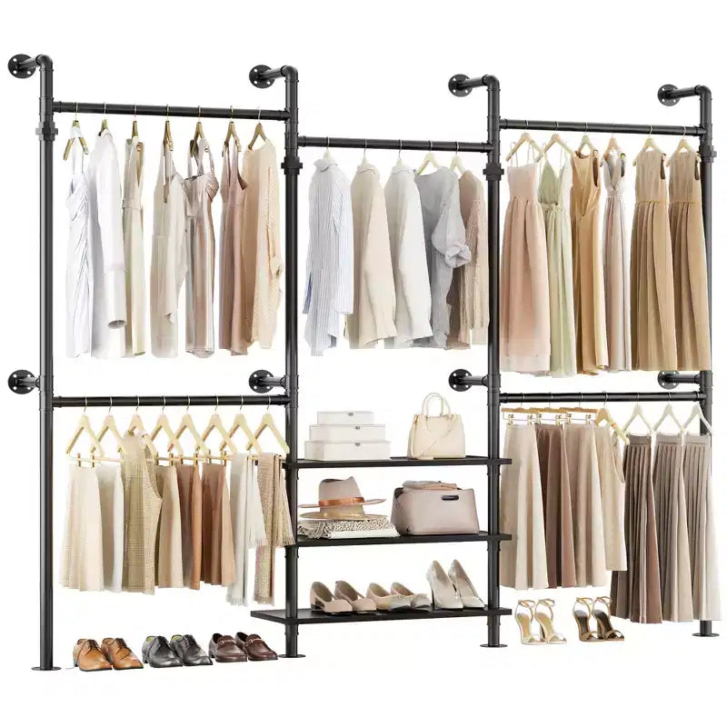 Appendiabiti da parete in metallo nero/marrone/grigio rovere, regolabile 84"-128", uso singolo