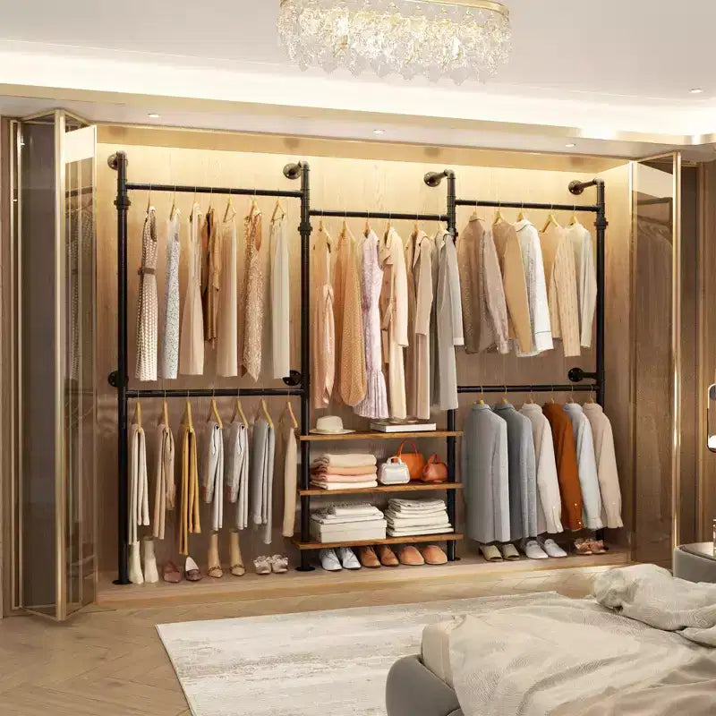 Appendiabiti da parete in metallo nero/marrone/grigio rovere, regolabile 84"-128", uso singolo