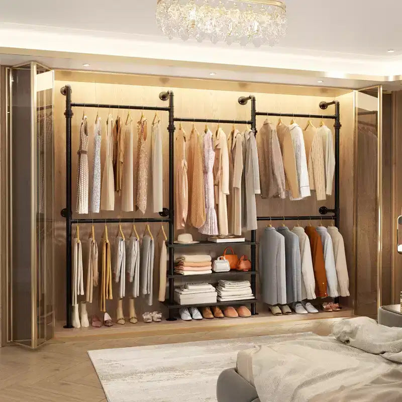 Appendiabiti da parete in metallo nero/marrone/grigio rovere, regolabile 84"-128", uso singolo