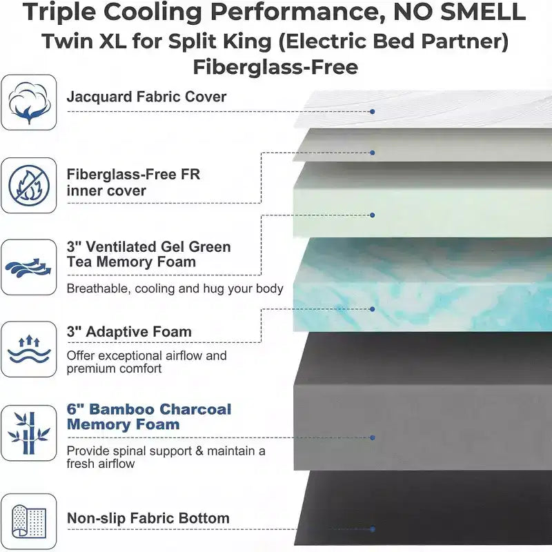 Bianco, rigido, Twin XL, materasso singolo in memory foam