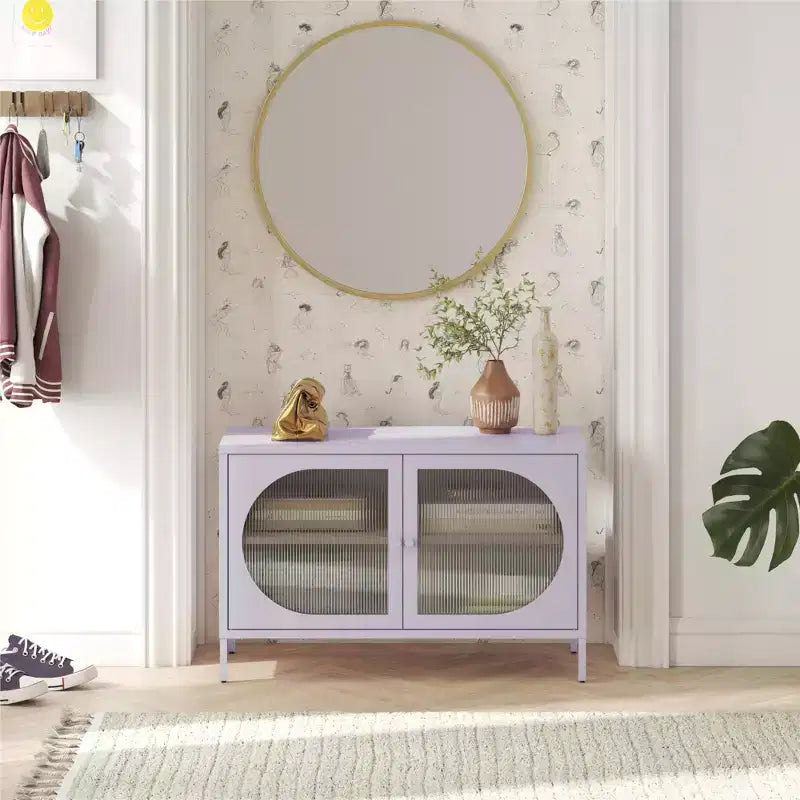 GDFStudio Arden Wide 2-Door Accent Cabinet with Fluted Glass