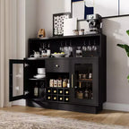 Acekool 47 Inch Rustic Black Home Bar Cabinet, Lockable Glass Door, Wine & Coffee Storage, for Kitchen Living Room Game Room