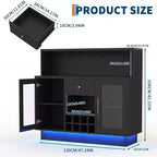 Mobile Bar Rustico Nero con Anta in Vetro con Serratura, Mobile Contenitore Vino e Caffè da 120 cm, Monoutente