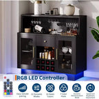 Mobile Bar Rustico Nero con Anta in Vetro con Serratura, Mobile Contenitore Vino e Caffè da 120 cm, Monoutente