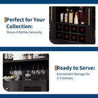 Mobile Bar Rustico Nero con Anta in Vetro con Serratura, Mobile Contenitore Vino e Caffè da 120 cm, Monoutente