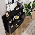 Mobile Bar Rustico Nero con Anta in Vetro con Serratura, Mobile Contenitore Vino e Caffè da 120 cm, Monoutente