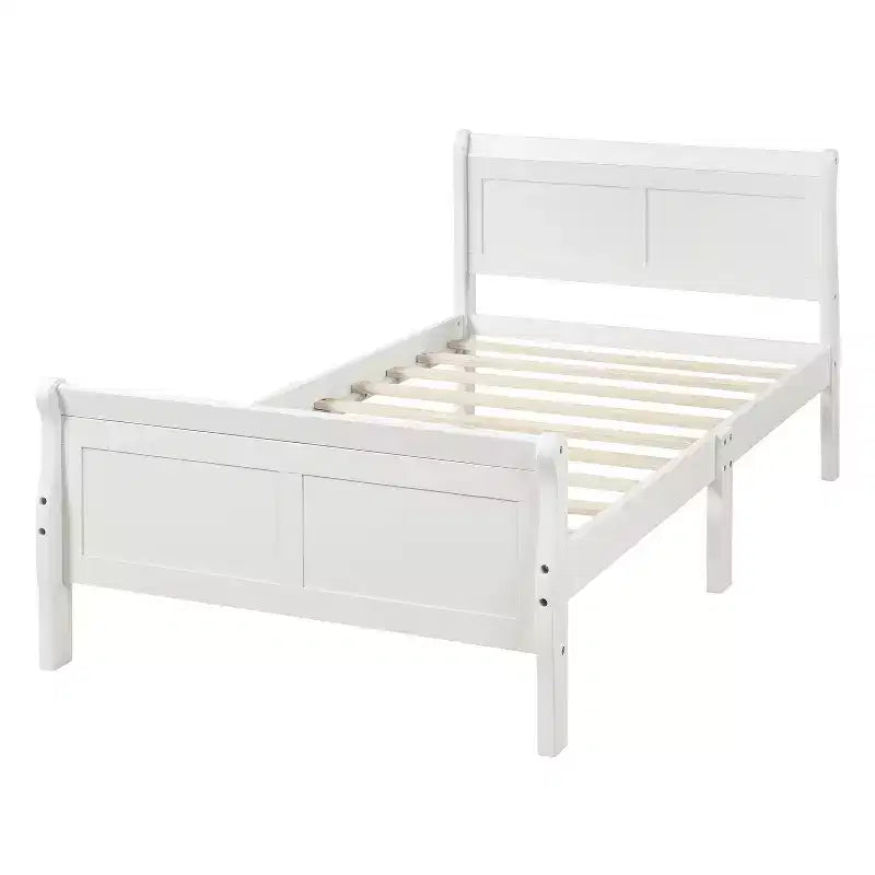 Struttura letto a piattaforma matrimoniale in rovere/bianco con testiera e pediera, in legno massello, per 1 persona