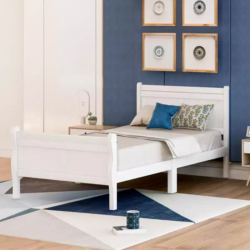 Struttura letto a piattaforma matrimoniale in rovere/bianco con testiera e pediera, in legno massello, per 1 persona