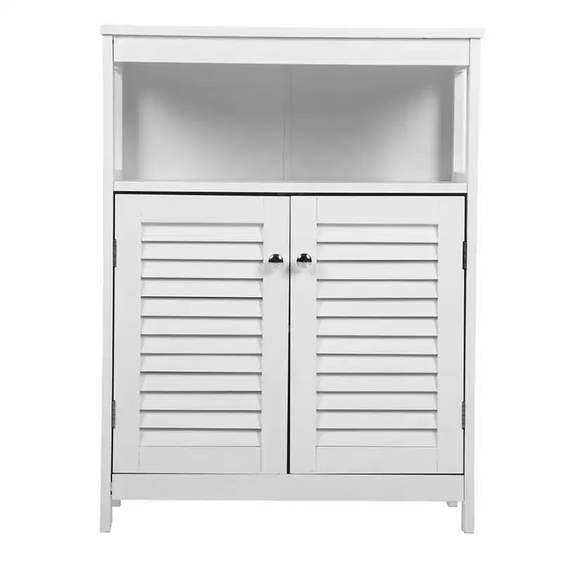 AEELLEEA Bathroom Storage Cabinet White Water Proof Wooden Freestanding Cabinet with Removable Shelf Shutter Doors for Home Hotel White