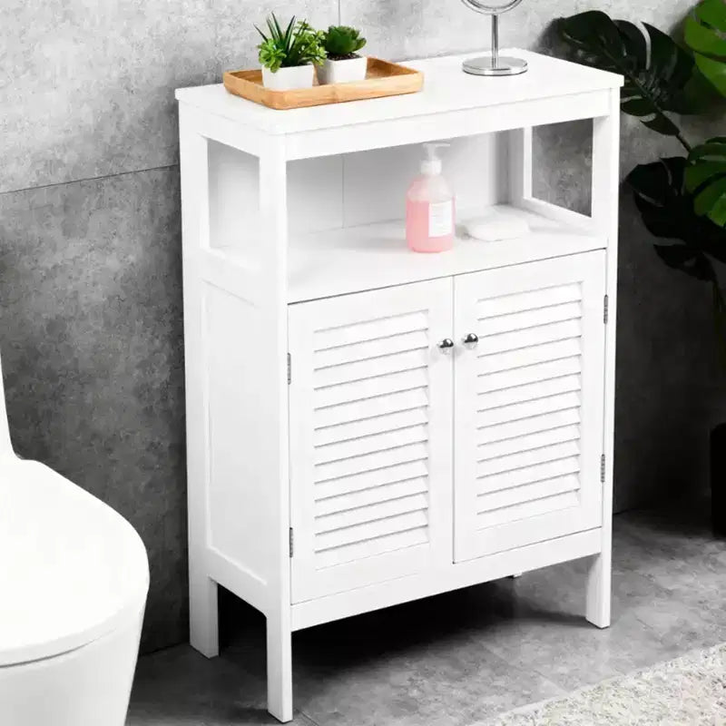 Mobiletto da bagno bianco autoportante con ante a persiana, singolo