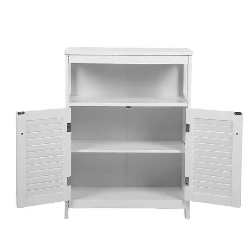 Mobiletto da bagno bianco autoportante con ante a persiana, singolo