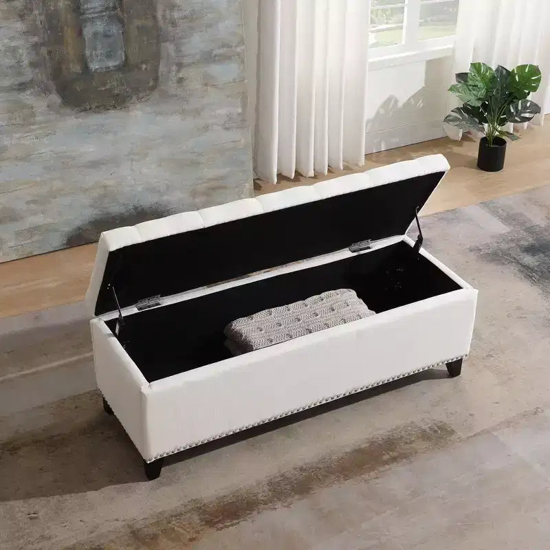 Panca Pouf Contenitore trapuntata Beige/Grigio, monoposto