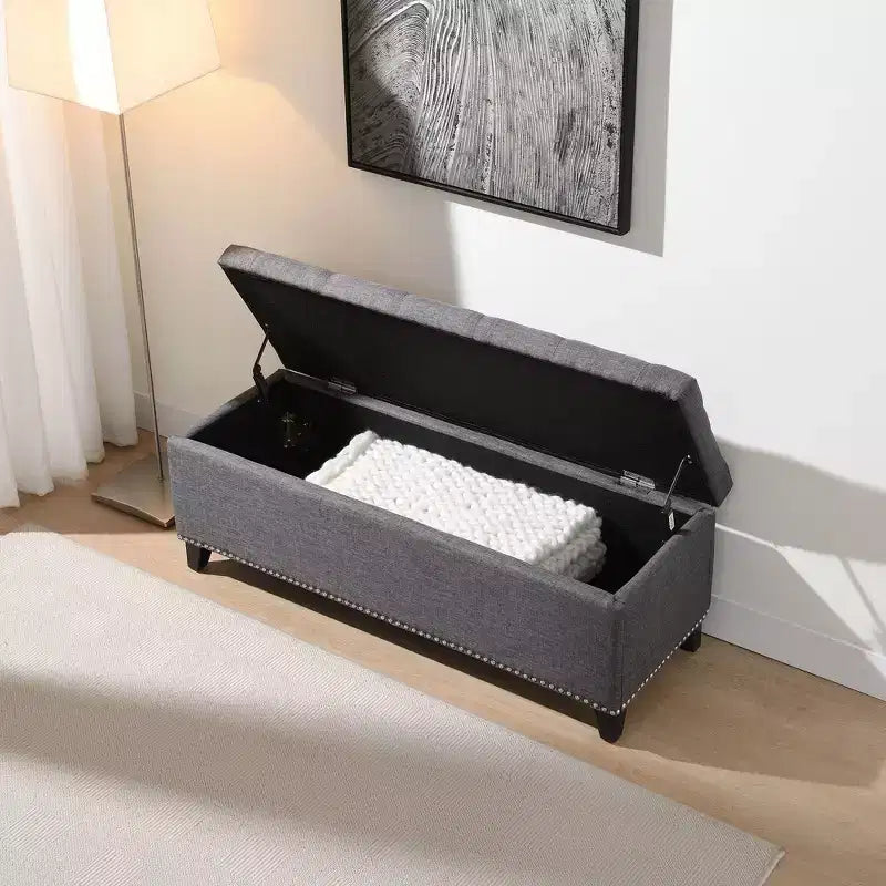 Panca Pouf Contenitore trapuntata Beige/Grigio, monoposto