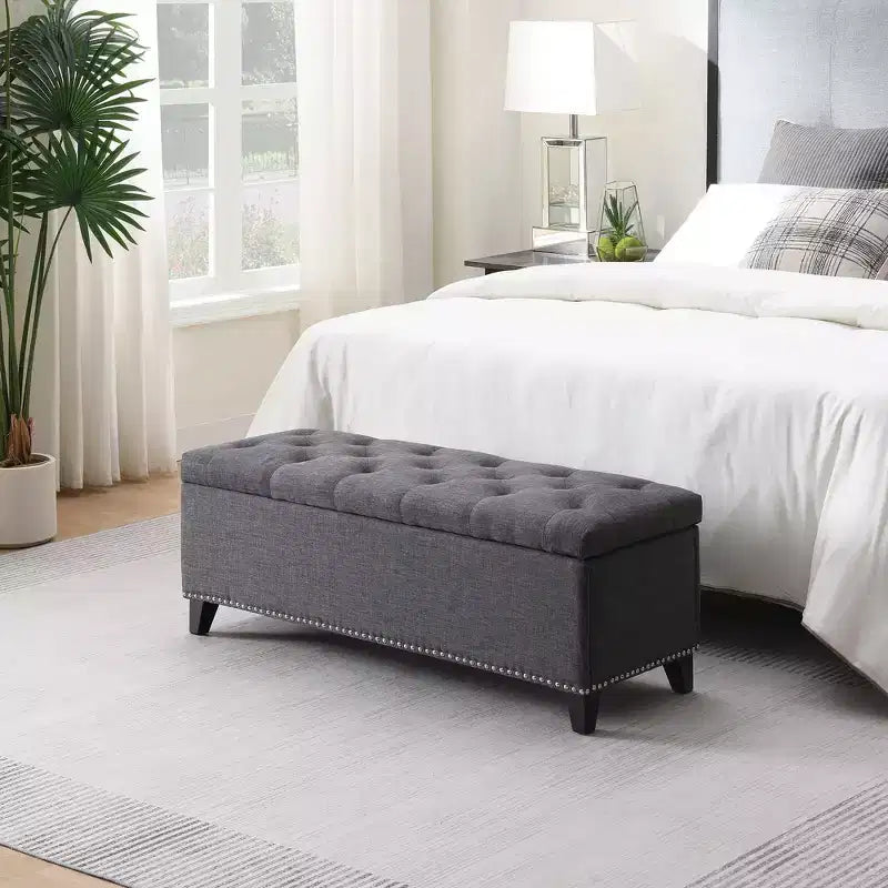 Panca Pouf Contenitore trapuntata Beige/Grigio, monoposto
