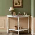 Hostack 42'' Retro Curved Console Table with Cloud Design Top and Open Shelf Solid Wood Frame and Legs, Milk White