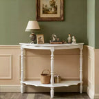 Hostack 42'' Retro Curved Console Table with Cloud Design Top and Open Shelf Solid Wood Frame and Legs, Milk White