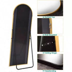 Specchio a figura intera ad arco dorato, con cornice in metallo, singolo