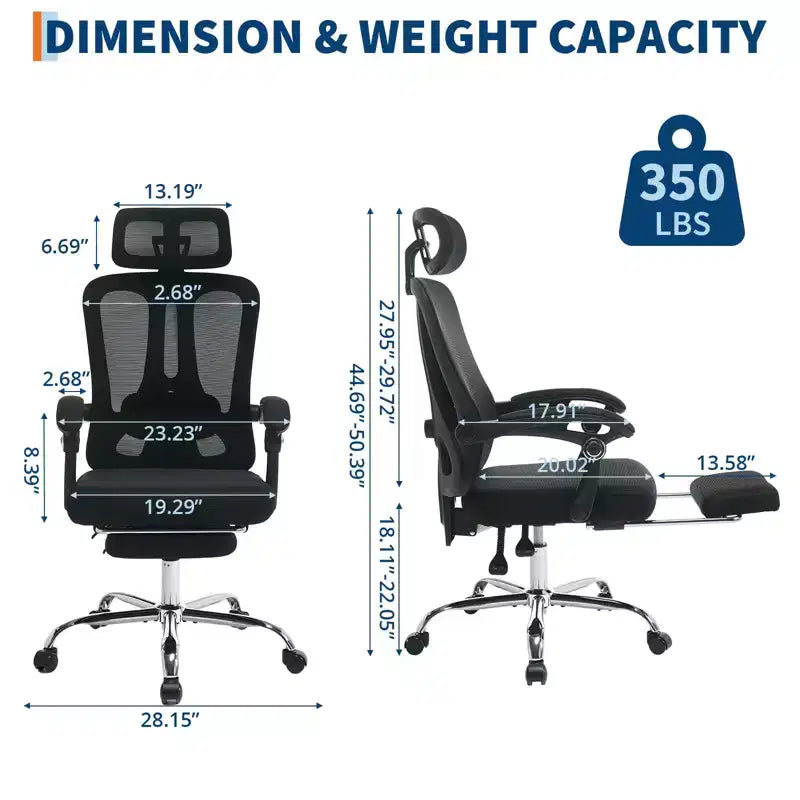Sedia da ufficio con schienale alto in rete beige/nera con poggiapiedi retrattile, singola