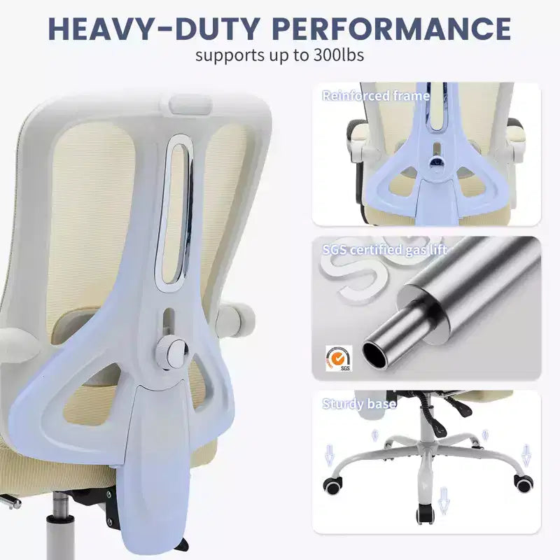 Sedia da ufficio con schienale alto in rete beige/nera con poggiapiedi retrattile, singola