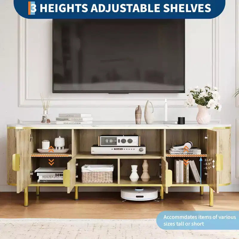Mobile TV a 4 ante con effetto onda, blu/rovere, per TV fino a 70"