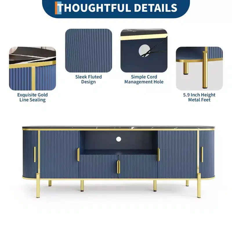 Mobile TV a 4 ante con effetto onda, blu/rovere, per TV fino a 70"