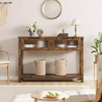 Tavolo Consolle Moderno Stretto Nero/Marrone/Color Legno con 2 Cassetti, 2 Ripiani, Montaggio per 1 Persona