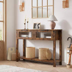 Tavolo Consolle Moderno Stretto Nero/Marrone/Color Legno con 2 Cassetti, 2 Ripiani, Montaggio per 1 Persona