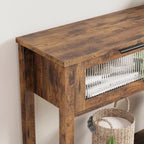 Tavolo Consolle Moderno Stretto Nero/Marrone/Color Legno con 2 Cassetti, 2 Ripiani, Montaggio per 1 Persona