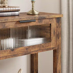 Tavolo Consolle Moderno Stretto Nero/Marrone/Color Legno con 2 Cassetti, 2 Ripiani, Montaggio per 1 Persona