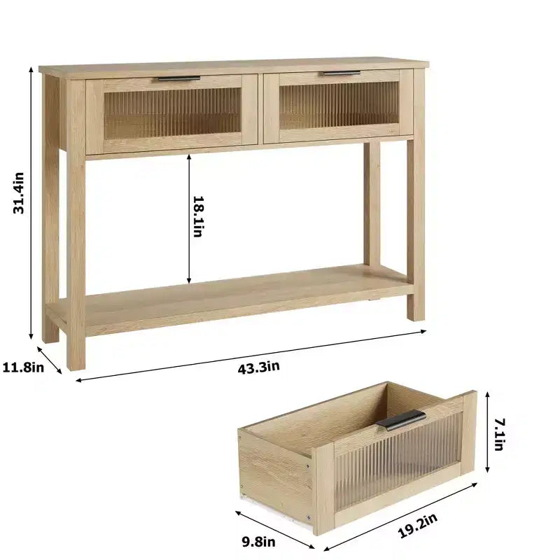 Tavolo Consolle Moderno Stretto Nero/Marrone/Color Legno con 2 Cassetti, 2 Ripiani, Montaggio per 1 Persona