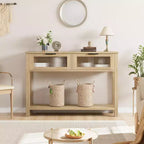Tavolo Consolle Moderno Stretto Nero/Marrone/Color Legno con 2 Cassetti, 2 Ripiani, Montaggio per 1 Persona