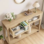 Tavolo Consolle Moderno Stretto Nero/Marrone/Color Legno con 2 Cassetti, 2 Ripiani, Montaggio per 1 Persona