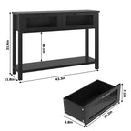 Tavolo Consolle Moderno Stretto Nero/Marrone/Color Legno con 2 Cassetti, 2 Ripiani, Montaggio per 1 Persona